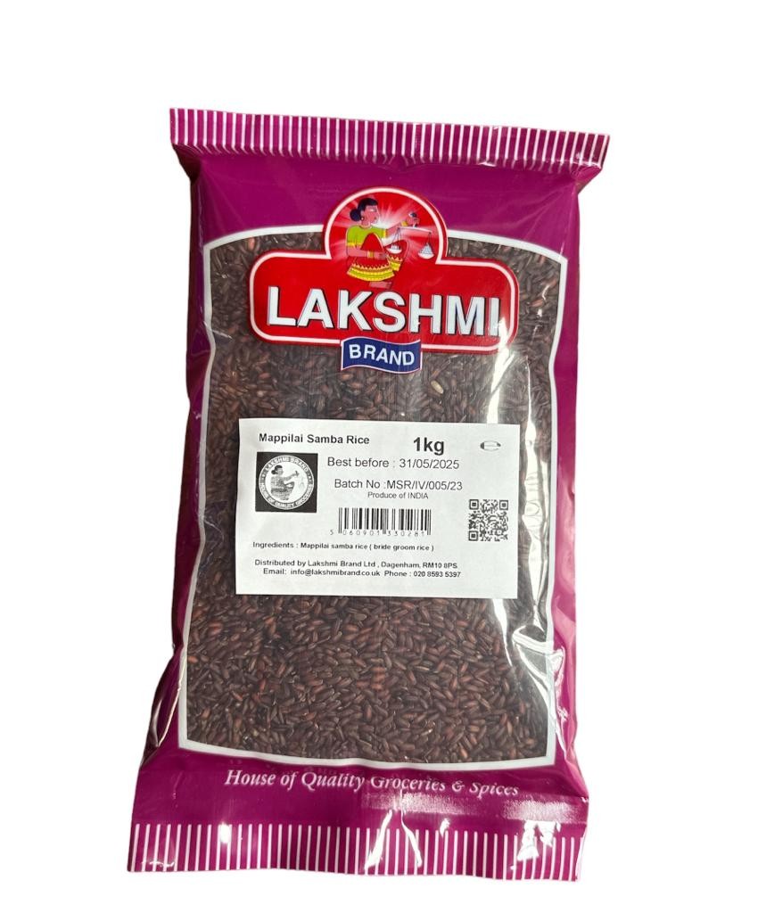 LAKSHMI BRAND-Natural Mappilai Samba Rice 1kg, Vara Samba Akki, Dhoolha Samba Chaval, Varudu Samba Biyyam,Samba Rice Hand Pounded Rice, Healthy Red Rice